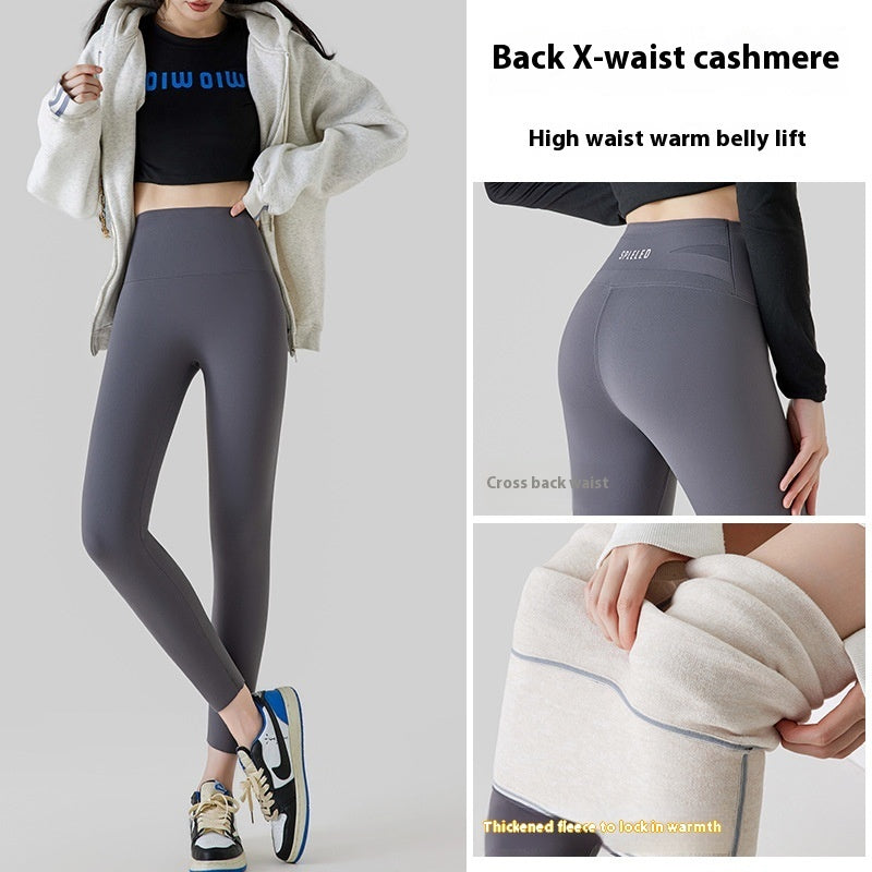 High Waist Cashmere Leggings Winter Warm Solid Plush Pants Fashion Slim Trousers For Women