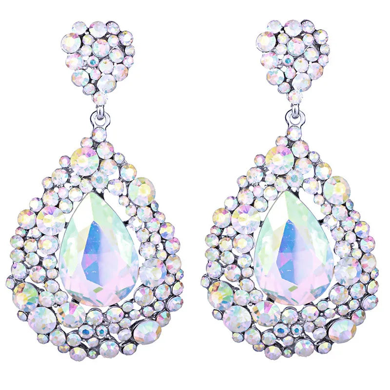 Jewelry Fashion Crystal Big Water Drop Earrings for Women Prom Party Dress Accessory Statement Wedding Earrings