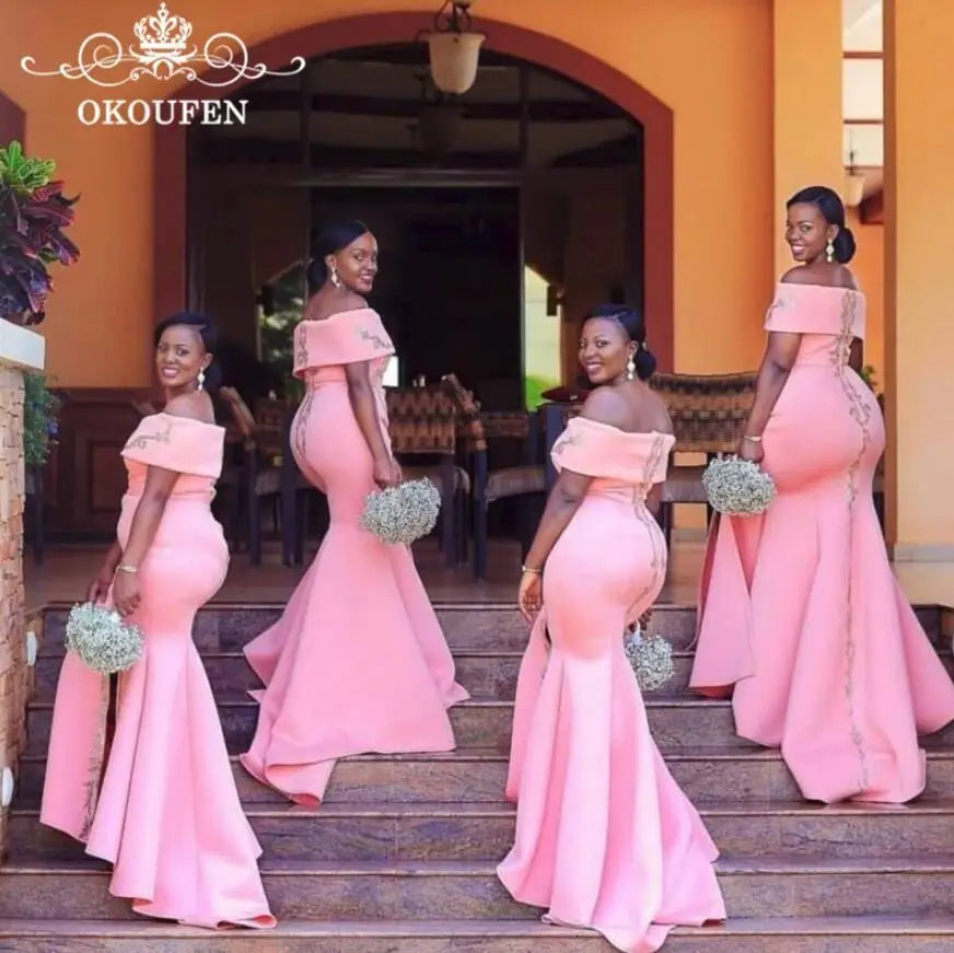 Pink Dress Bridesmaid D11 Mermaid Gives The Camera Of Silver Youth Shoulder Wedding Party