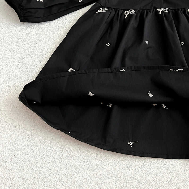 2025 New Spring Baby Girl Party Dress Long Sleeved Cotton Embroidery Splicing 0-6Yrs Kids Princess Dresses Sister Clothing