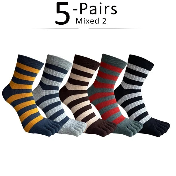 5 Pairs Man Socks Toe Business Striped Cotton Casual Breathable Sweat-Absorbing Party Dress Short 5 Finger Socks 4 Seasons