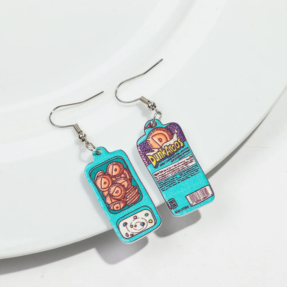 Cute Pink Phone Game Radio High Heels Ring Acrylic Print Earrings for Women Vintage Heart Bear Drop Earring Funny Jewelry