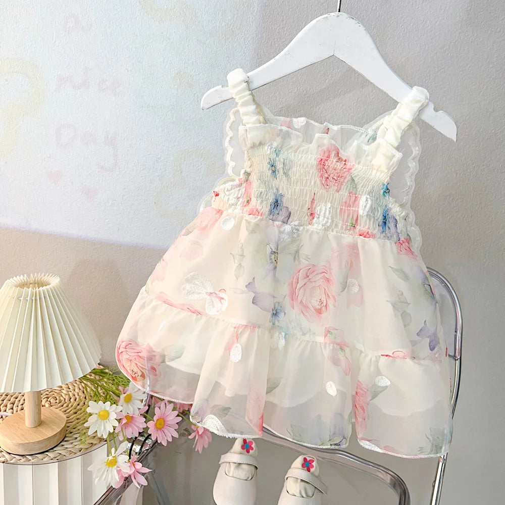 (0-3 years old) Summer Baby Girl Rose Princess Dress Girl Back Bow Wings Birthday Party Dress