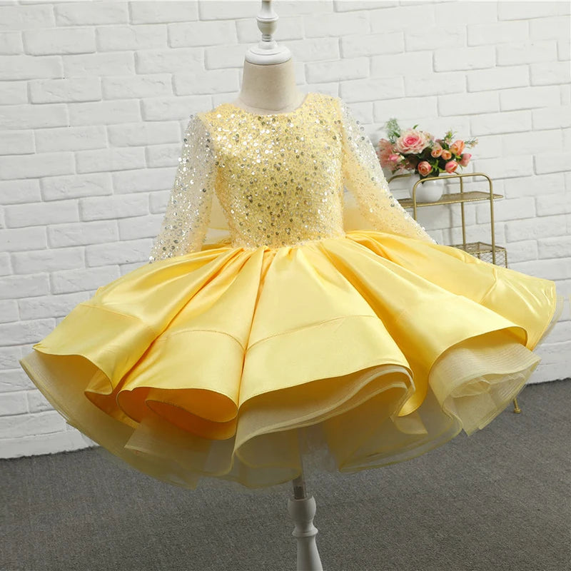 Summer Long Sleeve White Party Dress For Girl Children Lace Princess Dresses Girls Clothes Bridesmaid Wedding Birthday Gown