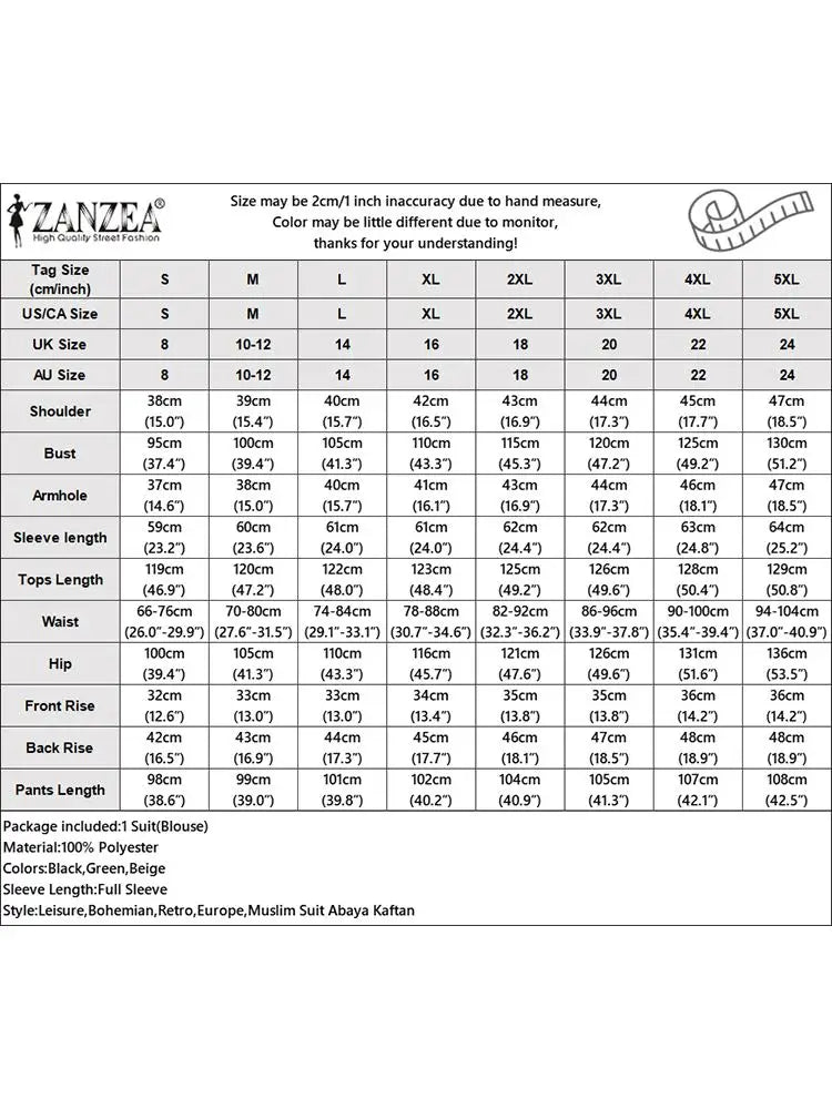 Female Floral Blouse & Wide Leg Pants 2025 ZANZEA IsIamic Dubai Outifits Women Casual Printed Matching Sets