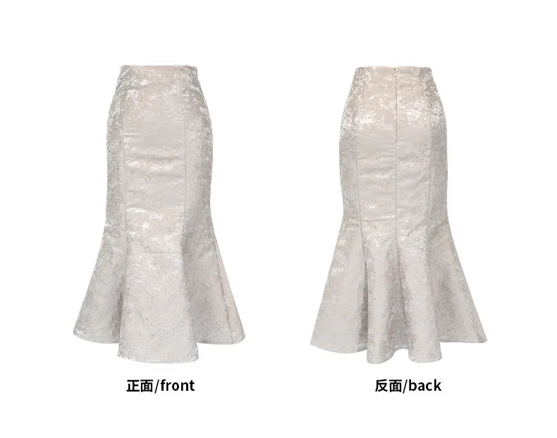 Elegant Fashion Skirt Sets 2025 Autumn New V-neck Ruffle Edge Bubble Sleeve Lace Top High Waist Skirt Two-piece Sets Women