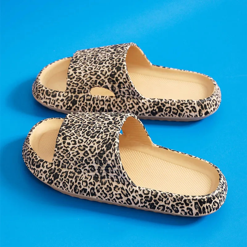 Leopard Thick Platform Slippers for Women Home Soft Sole Pillow Slides Sandals Woman 2025 Summer Beach Non Slip Flip Flops 44-45