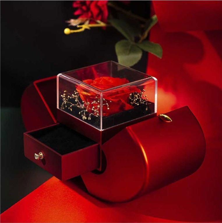 Fashion Jewelry Box Red Apple Gift Necklace Eternal Rose For Girl Mother's Day Valentine's Day Gifts With Artificial Flower Rose Flower Jewelry Box