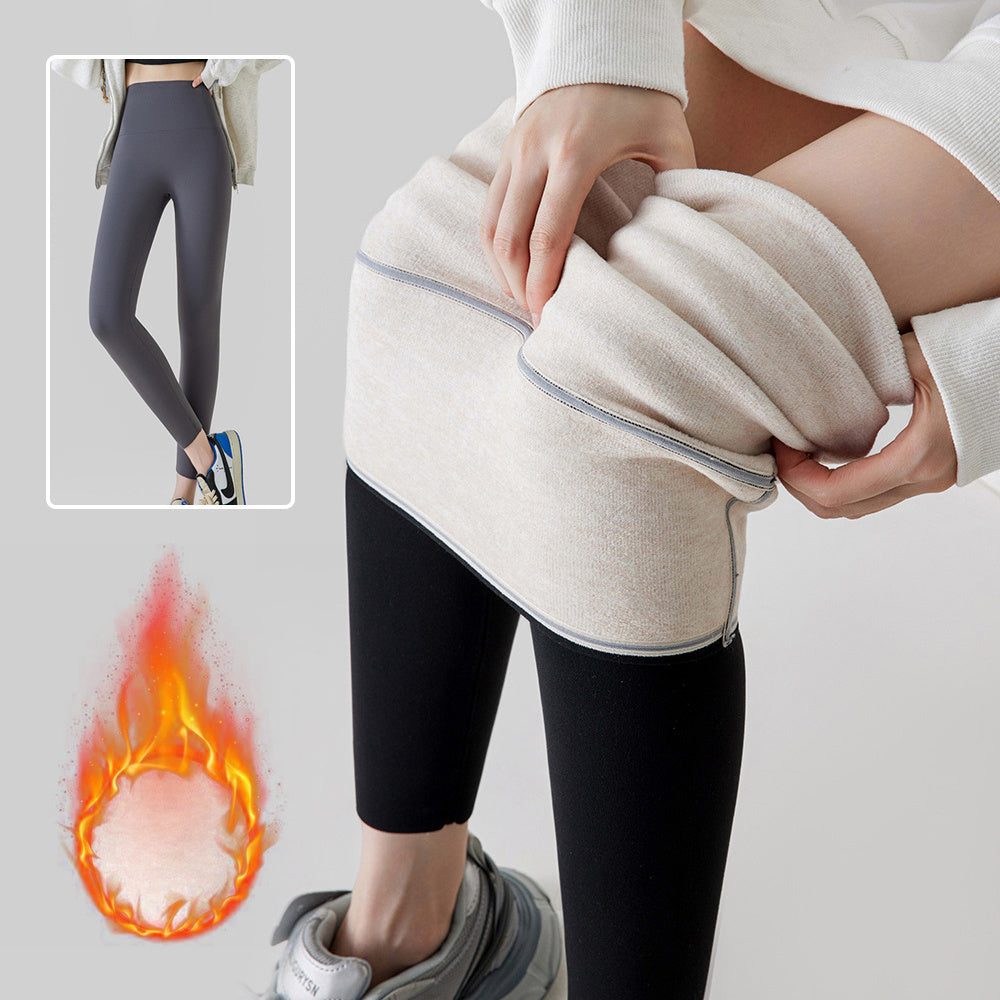 High Waist Cashmere Leggings Winter Warm Solid Plush Pants Fashion Slim Trousers For Women