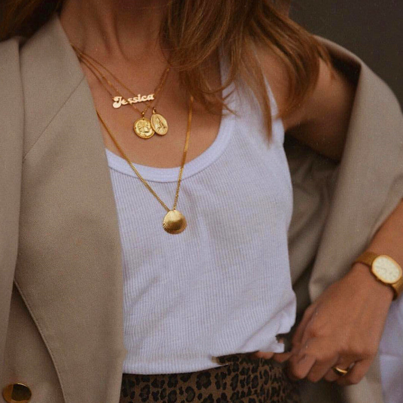 Fine lines curved 18K plating sweater chain