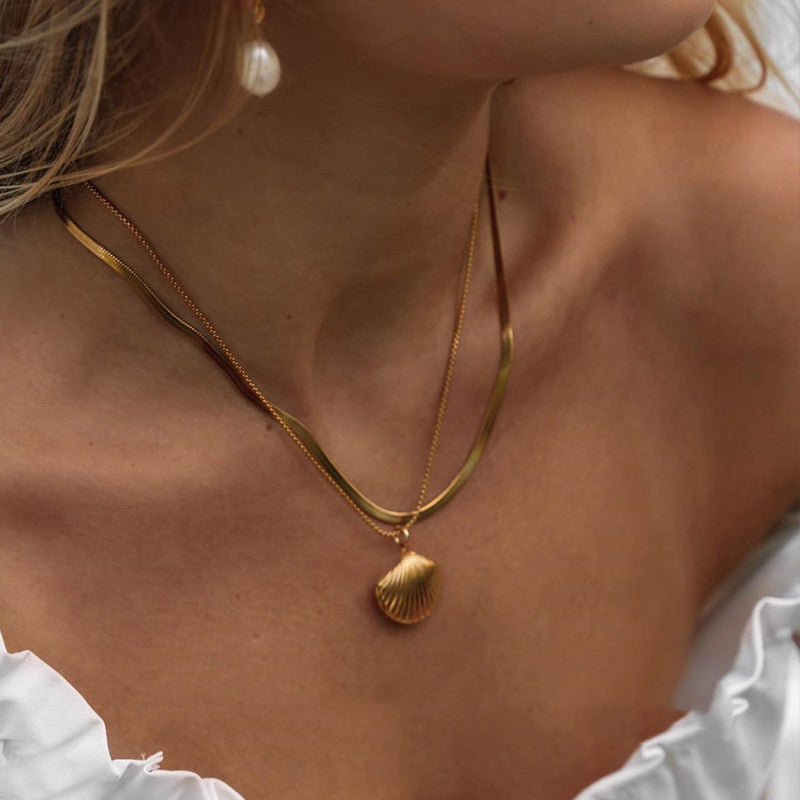 Fine lines curved 18K plating sweater chain