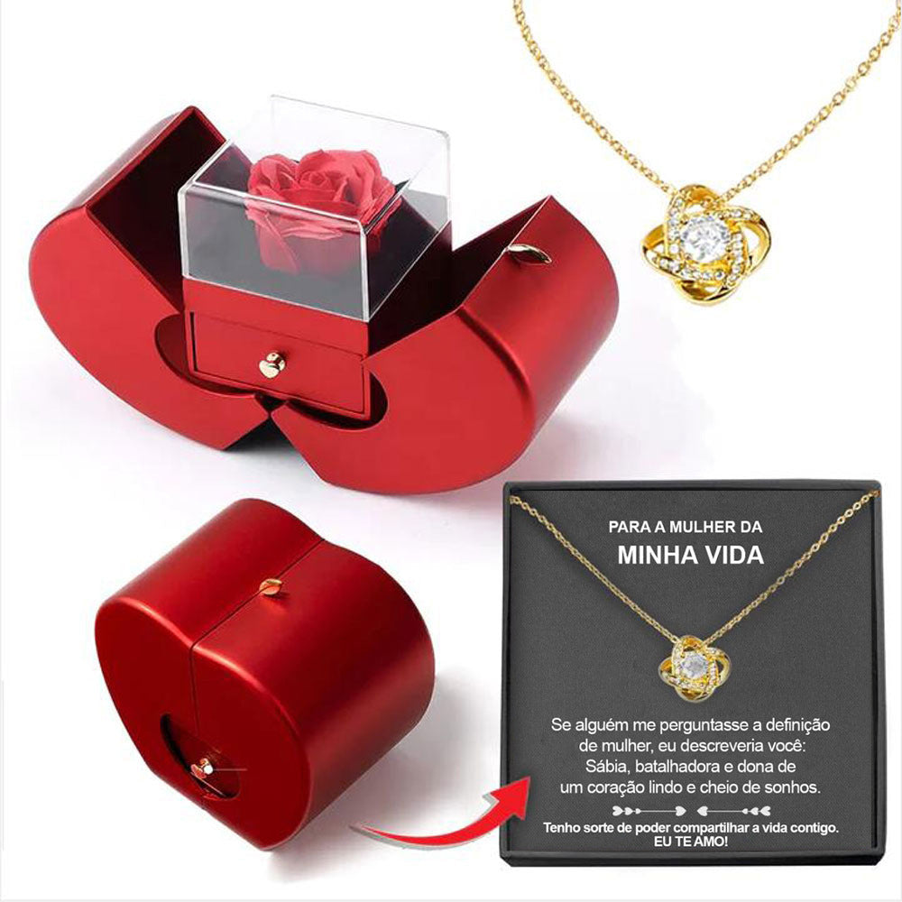 Fashion Jewelry Box Red Apple Gift Necklace Eternal Rose For Girl Mother's Day Valentine's Day Gifts With Artificial Flower Rose Flower Jewelry Box