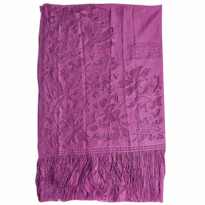Scarf Hijab Solid Color Lace Hollow Tassel