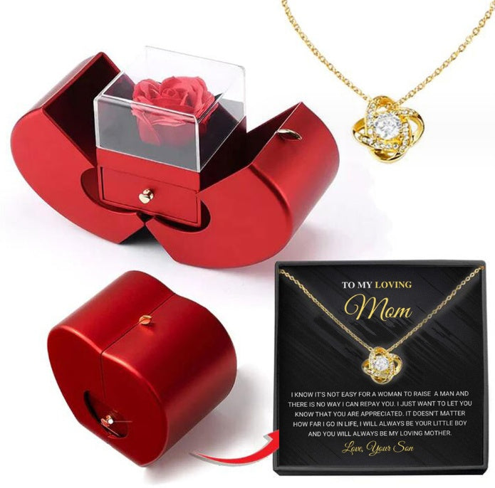 Fashion Jewelry Box Red Apple Gift Necklace Eternal Rose For Girl Mother's Day Valentine's Day Gifts With Artificial Flower Rose Flower Jewelry Box