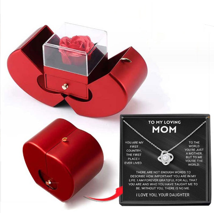 Fashion Jewelry Box Red Apple Gift Necklace Eternal Rose For Girl Mother's Day Valentine's Day Gifts With Artificial Flower Rose Flower Jewelry Box