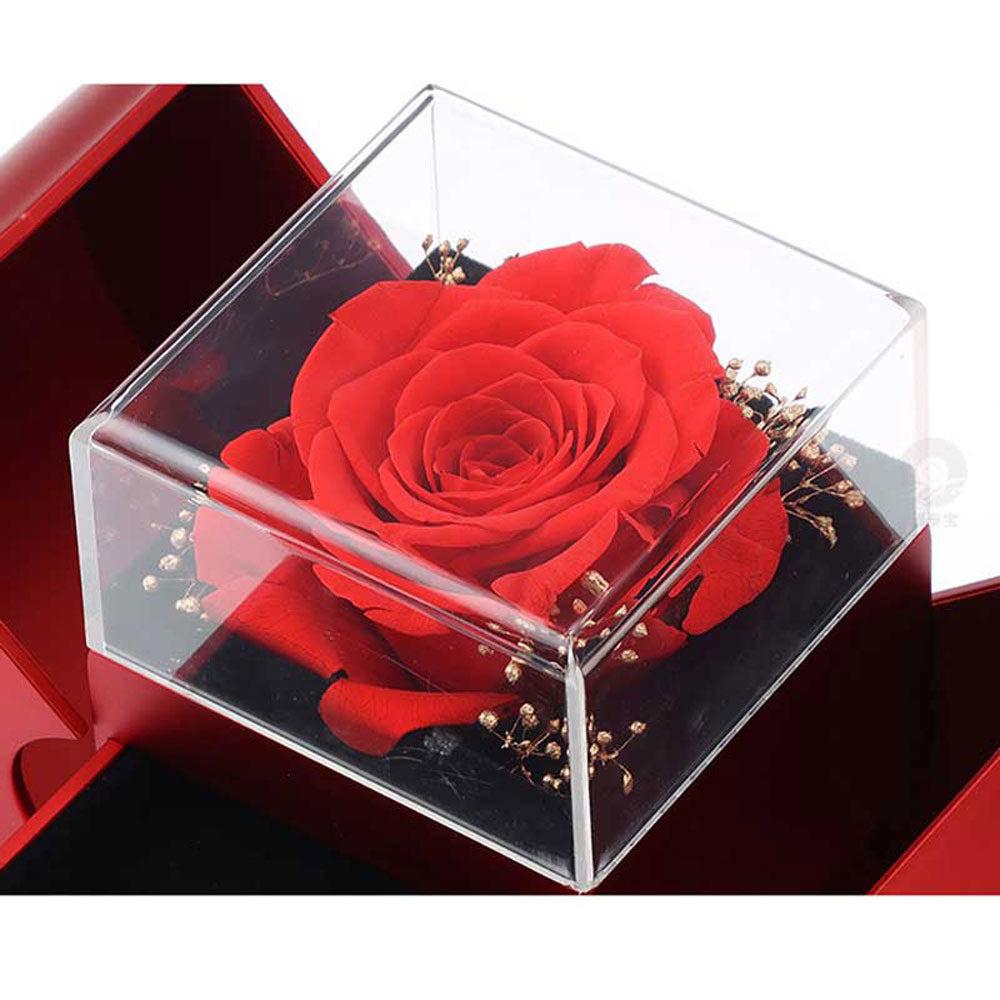 Fashion Jewelry Box Red Apple Gift Necklace Eternal Rose For Girl Mother's Day Valentine's Day Gifts With Artificial Flower Rose Flower Jewelry Box