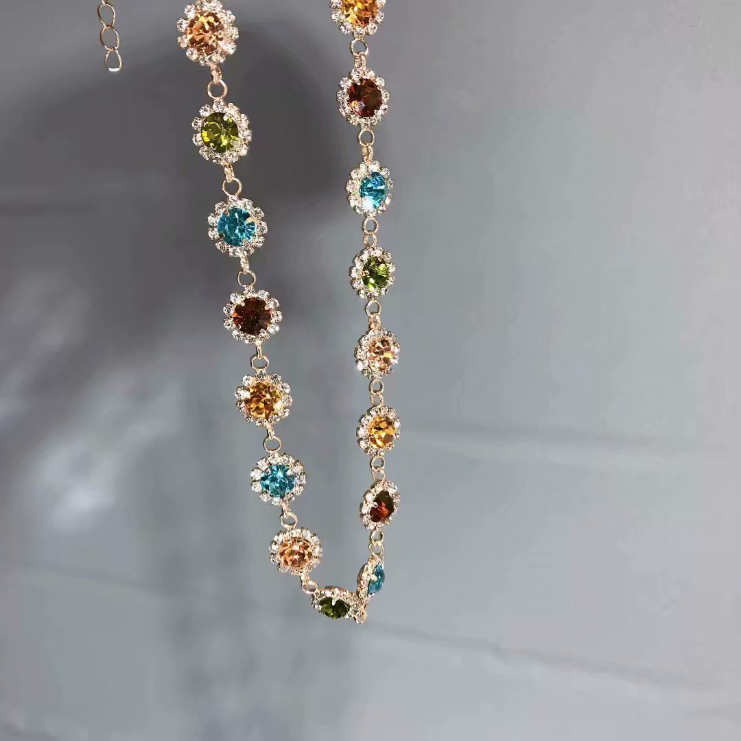 Colorful Austrian Simple And Versatile Color Diamond Necklace