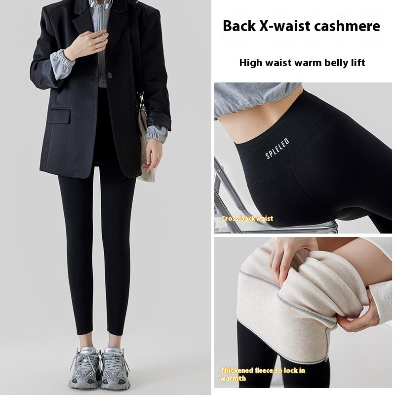 High Waist Cashmere Leggings Winter Warm Solid Plush Pants Fashion Slim Trousers For Women