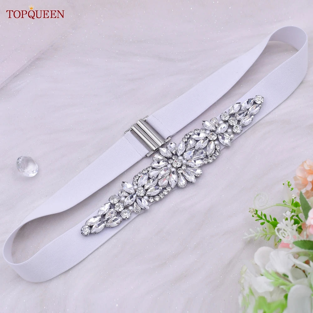 Women Elastic Belts for Party Dress Gown Silver Rhinestone Girdle Female Shiny Waistband Fashion Daily Luxurious
