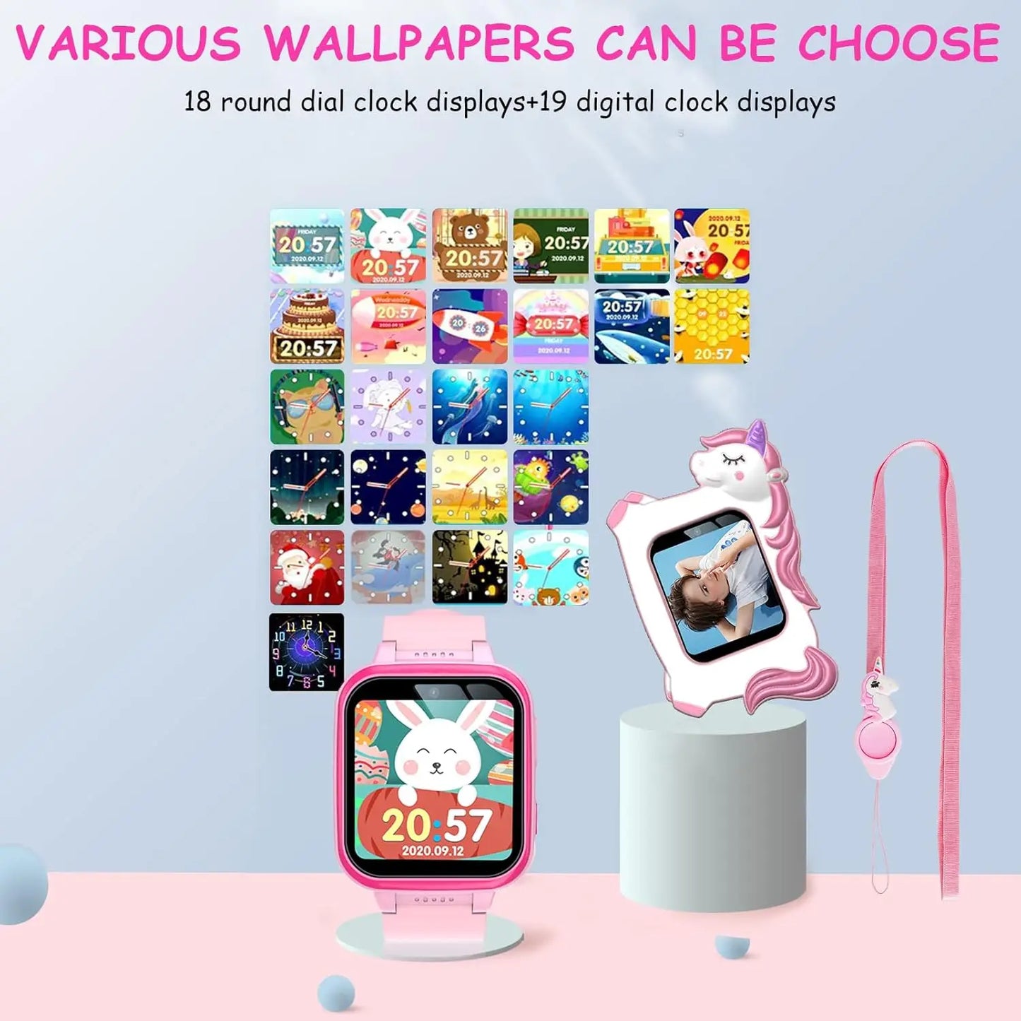 Kids Smart Watch with 90°Rotatable Camera Smartwatch Touch Screen Kids Watch Music Pedometer Flashlight Games Digital Wrist Watc