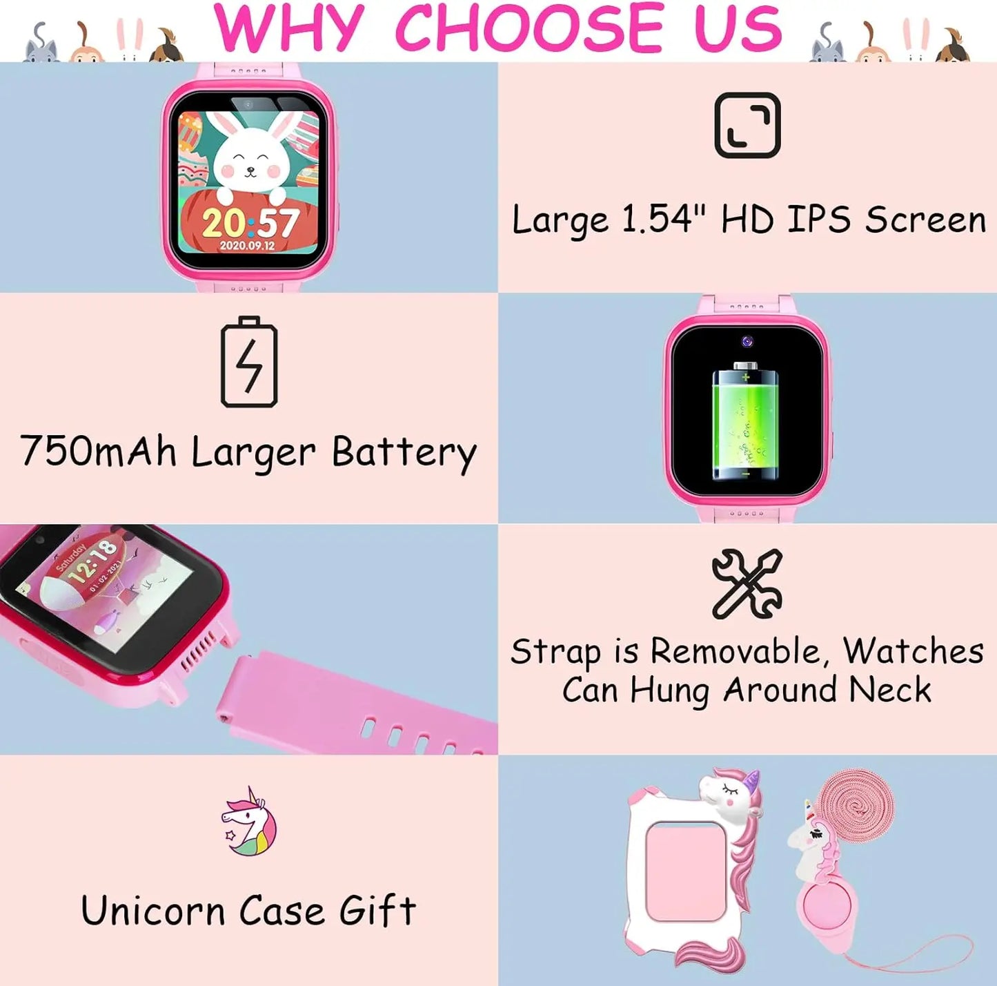 Kids Smart Watch with 90°Rotatable Camera Smartwatch Touch Screen Kids Watch Music Pedometer Flashlight Games Digital Wrist Watc