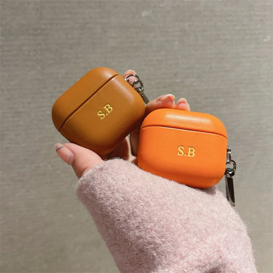 DIY Luxury Soft Leather Customization Earphone Case For Airpods 3 Pro 1 2 Cover Customer Name Letters Print Protective Cover