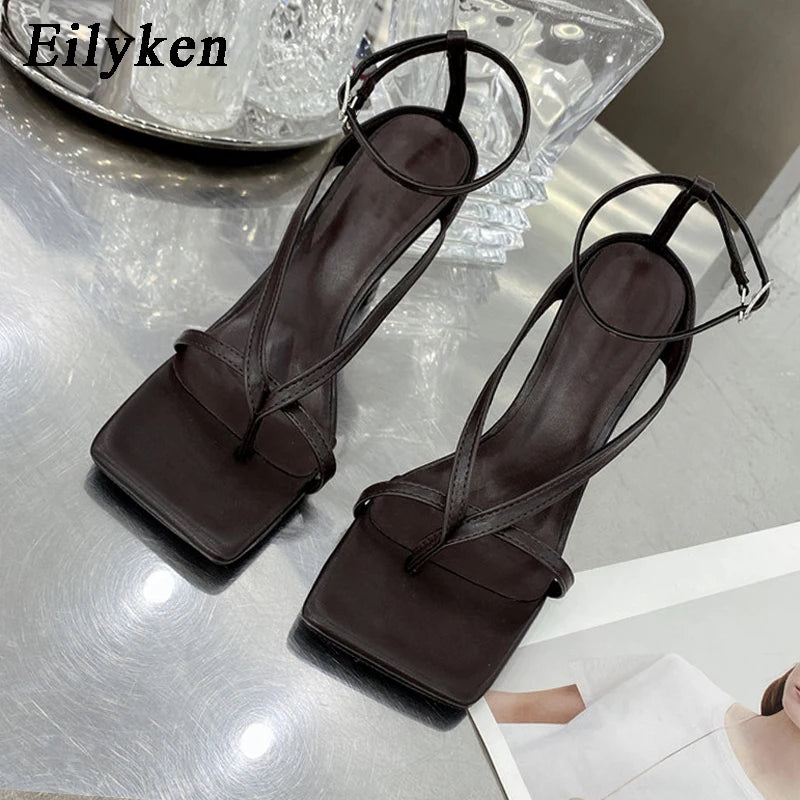 Eilyken Square Head Ankle Strap Sandals Women Fashion High Heel Gladiator Narrow Band Party Dress Pump Shoes Zapatos De Mujer