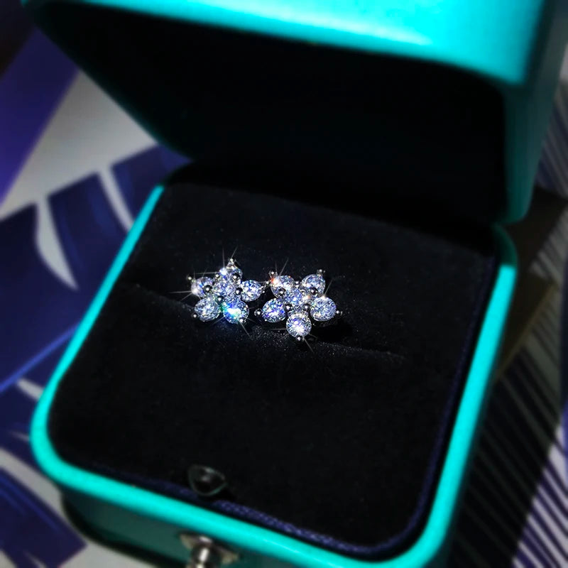 925 Sterling Silver Stud Earrings Fashion Full Diamond Plum Blossom Earrings Personality Earrings Zirconium Diamond Jewelry