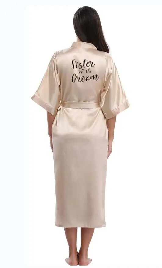 Bridesmaid champagne Large Plain Mother Bride Kimono Silk Satin Lace Night Dress Gown Wedding Robes Bathrobe Ladies Robe