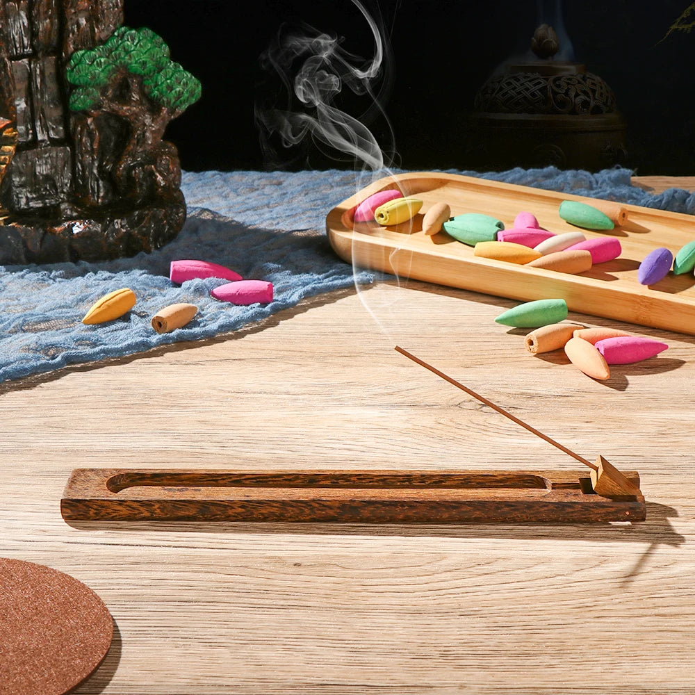 Retro Natural Plain Wooden/Bamboo Sticks Plate Incense Holder Elegant Fragrant Line Ware Burner Ash Catcher Base Home Decoration
