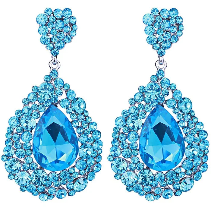 Jewelry Fashion Crystal Big Water Drop Earrings for Women Prom Party Dress Accessory Statement Wedding Earrings