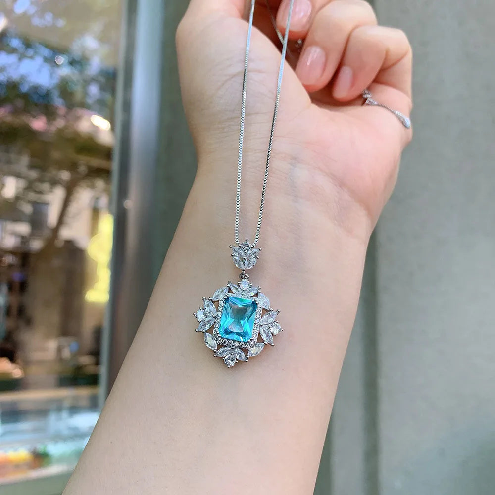 Trend Wedding Jewelry Sets for Women Vintage 8*10mm Aquamarine Stone Rings/Drop Earrings/Pendant/Necklace Birthday Gift