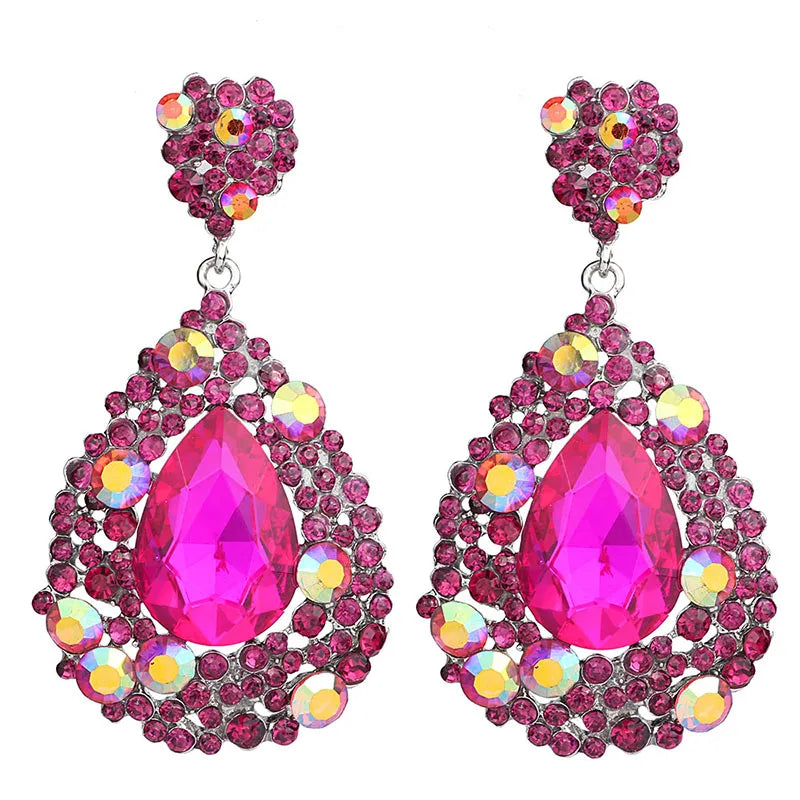 Jewelry Fashion Crystal Big Water Drop Earrings for Women Prom Party Dress Accessory Statement Wedding Earrings