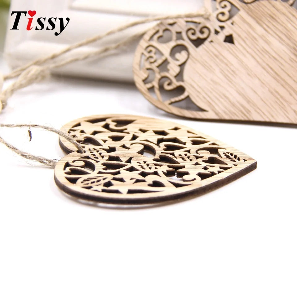 12PCS/Lot DIY Hollow Heart Wooden Pendants Ornaments Party Gifts Home Decor Wedding/Christmas Party Decorations Kids Gift