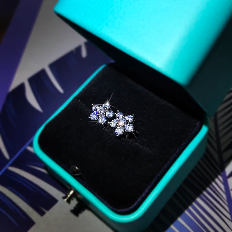 925 Sterling Silver Stud Earrings Fashion Full Diamond Plum Blossom Earrings Personality Earrings Zirconium Diamond Jewelry