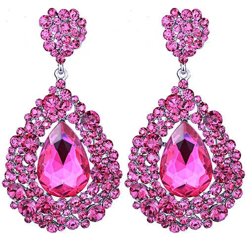 Jewelry Fashion Crystal Big Water Drop Earrings for Women Prom Party Dress Accessory Statement Wedding Earrings