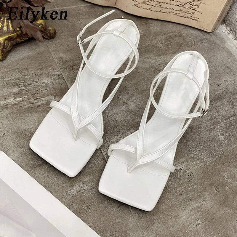 Eilyken Square Head Ankle Strap Sandals Women Fashion High Heel Gladiator Narrow Band Party Dress Pump Shoes Zapatos De Mujer