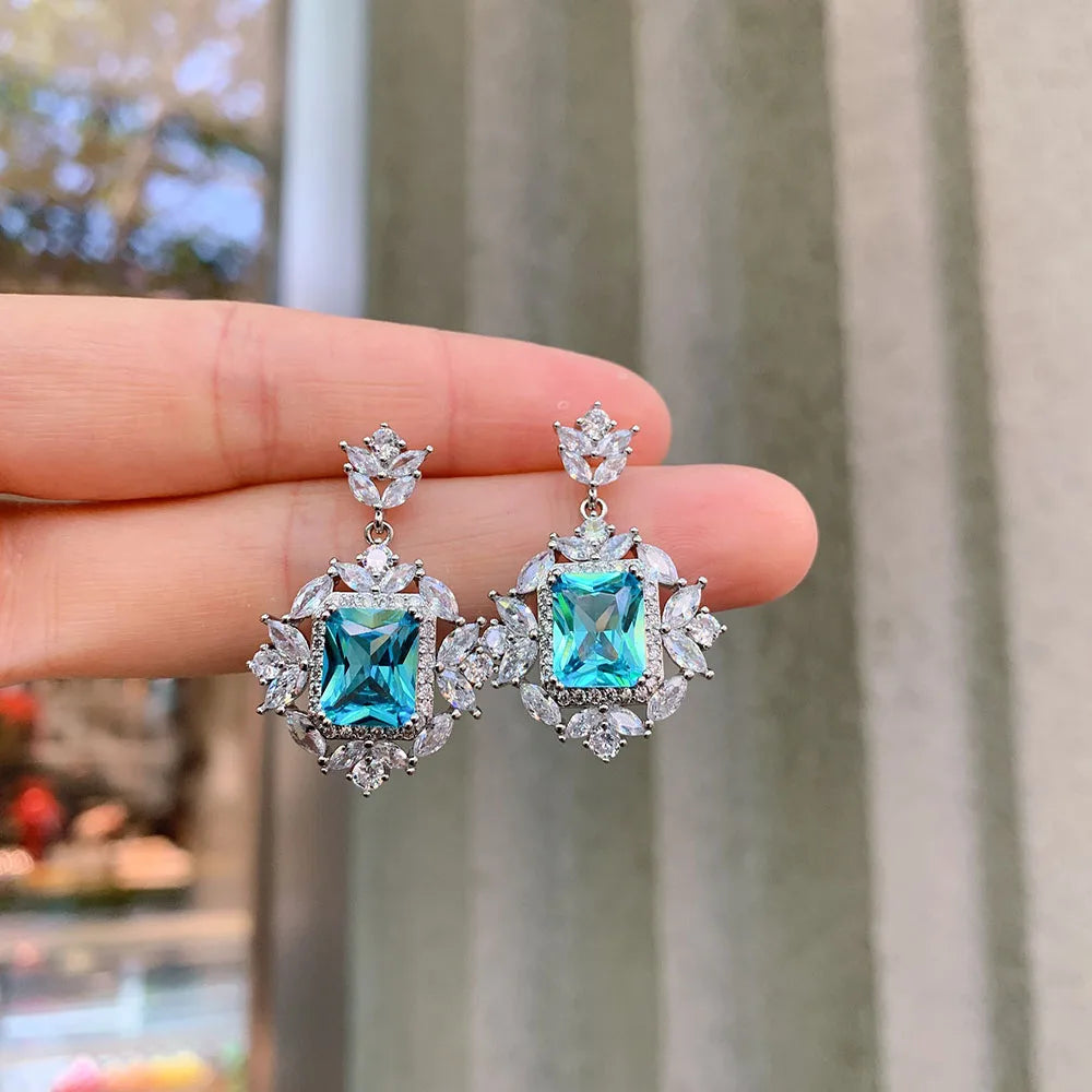 Trend Wedding Jewelry Sets for Women Vintage 8*10mm Aquamarine Stone Rings/Drop Earrings/Pendant/Necklace Birthday Gift