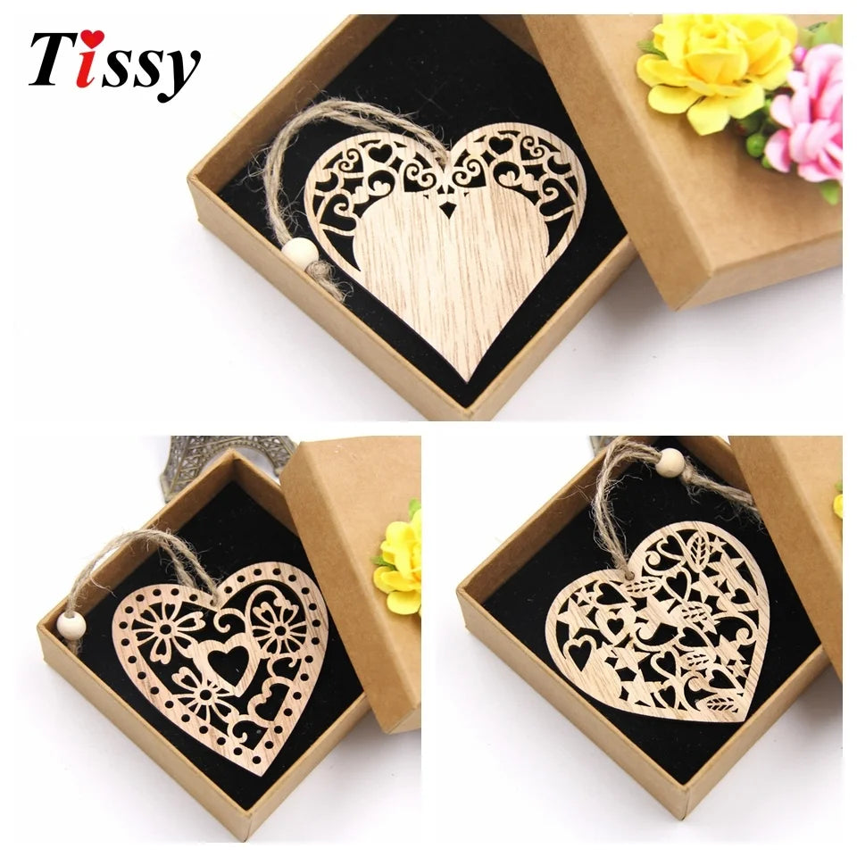 12PCS/Lot DIY Hollow Heart Wooden Pendants Ornaments Party Gifts Home Decor Wedding/Christmas Party Decorations Kids Gift