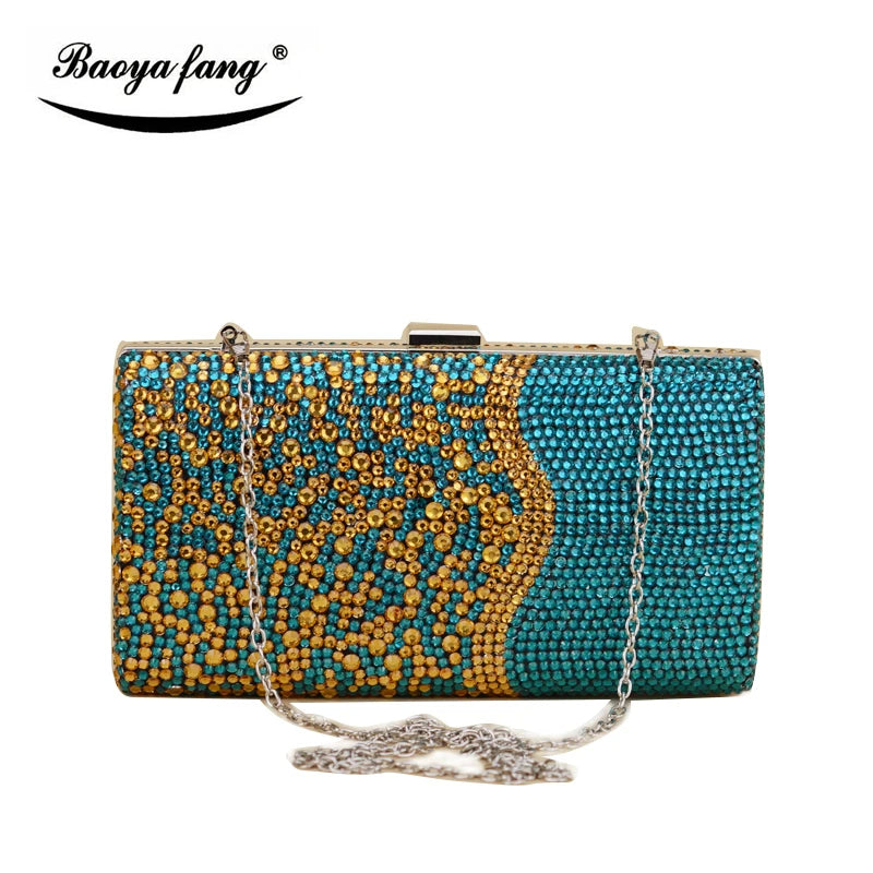 BaoYaFang blue mix gold crystal Women wedding shoes with matching bags fashiom girl's party dress shoe and purse sets