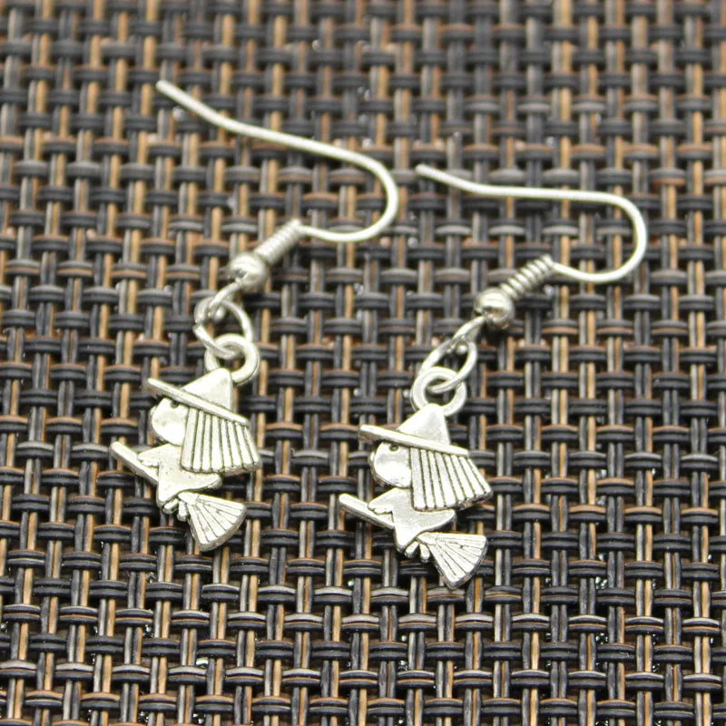 New Fashion Handmade Witch On Broomstick Halloween Fortune Teller Crystal Ball Pendants DIY Earrings For Women Party