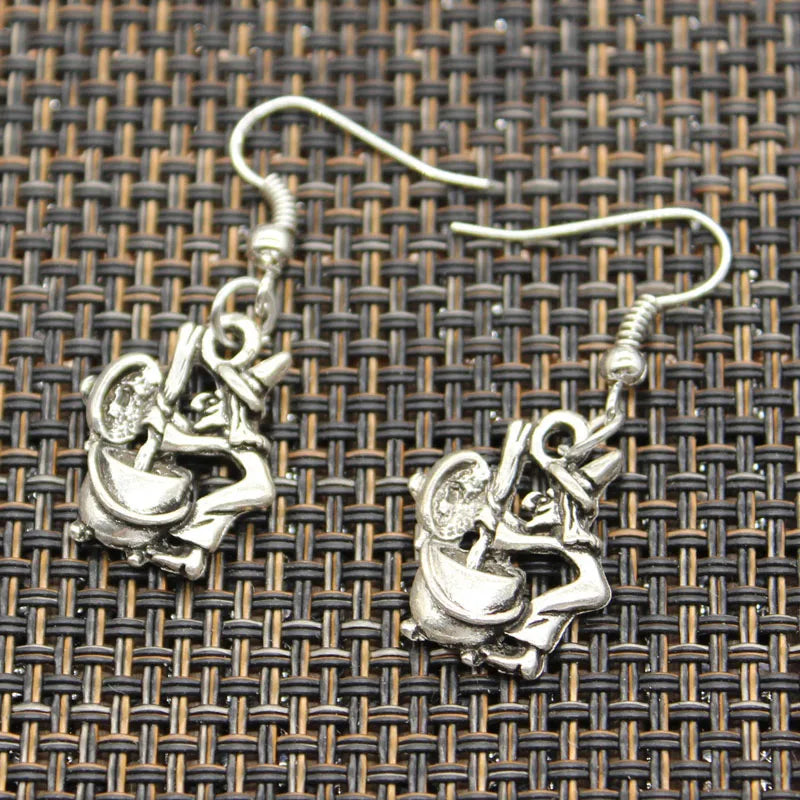 New Fashion Handmade Witch On Broomstick Halloween Fortune Teller Crystal Ball Pendants DIY Earrings For Women Party