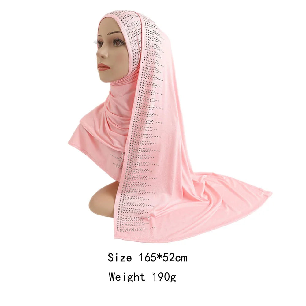 Fashion Muslim Women Cotton Jersey Long Headscarf Rhinestone Shawl Scarves Islamic Arabic Scarf Headwrap Plain Headwear 165*52cm