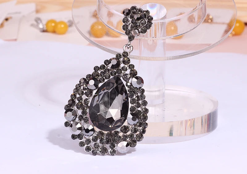 Jewelry Fashion Crystal Big Water Drop Earrings for Women Prom Party Dress Accessory Statement Wedding Earrings