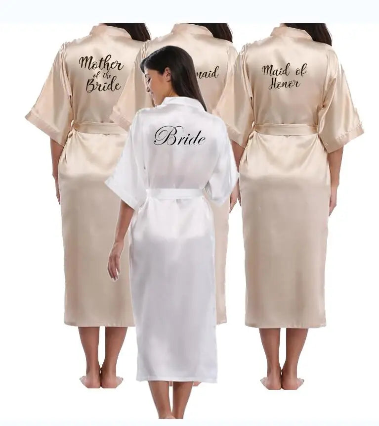 Bridesmaid champagne Large Plain Mother Bride Kimono Silk Satin Lace Night Dress Gown Wedding Robes Bathrobe Ladies Robe
