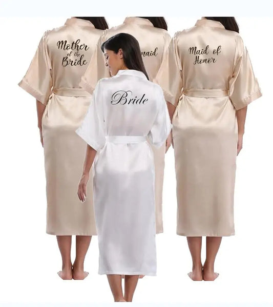 Bridesmaid champagne Large Plain Mother Bride Kimono Silk Satin Lace Night Dress Gown Wedding Robes Bathrobe Ladies Robe