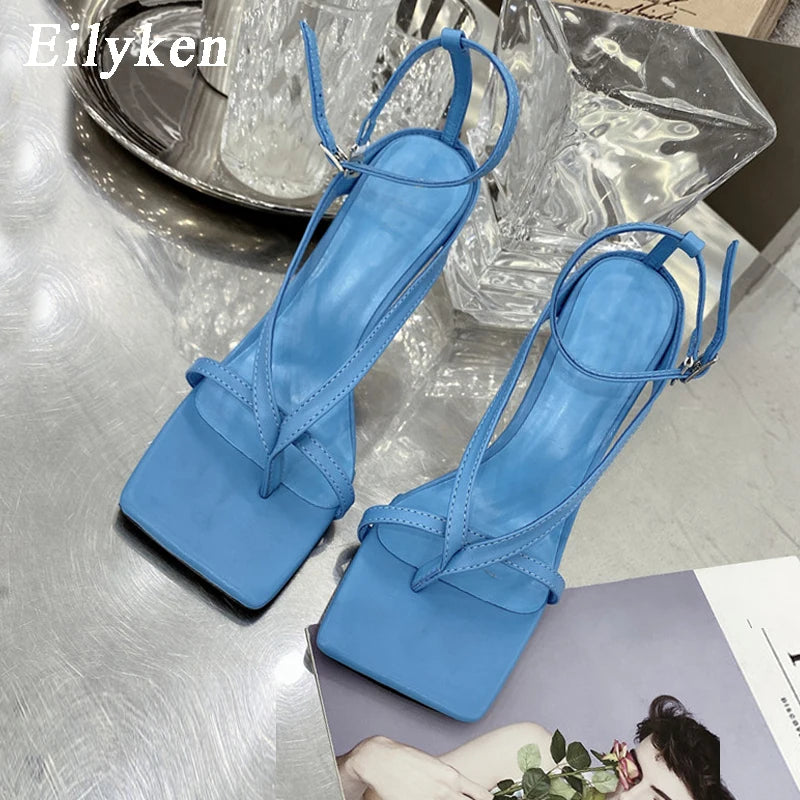 Eilyken Square Head Ankle Strap Sandals Women Fashion High Heel Gladiator Narrow Band Party Dress Pump Shoes Zapatos De Mujer