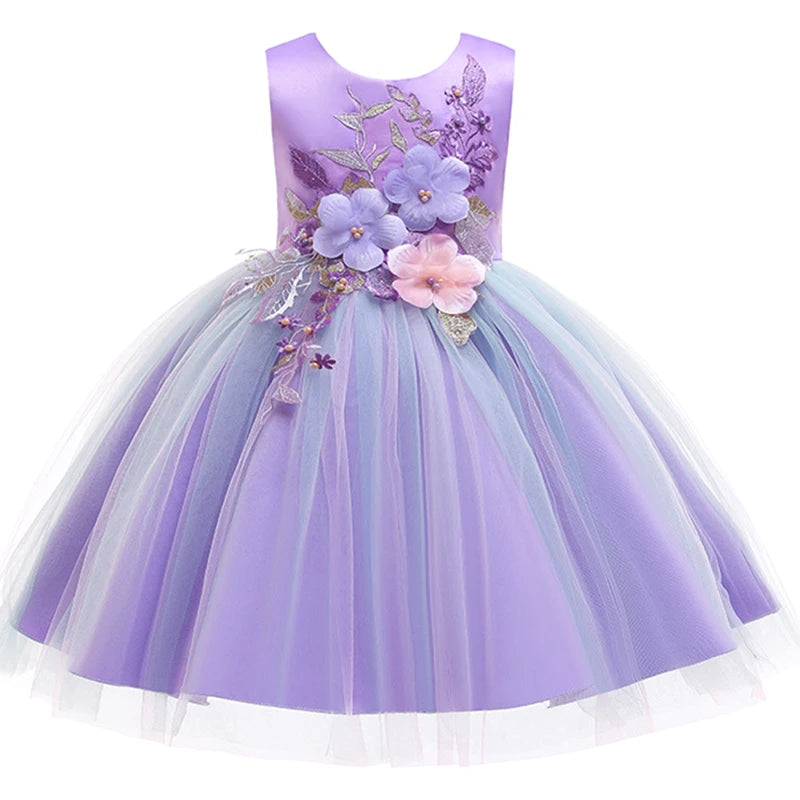 Princess Girls Flower Party Dress Baby Kids Elegant Wedding Tutu Ball Gown Dresses Christmas Vestidos Costume Children Clothing