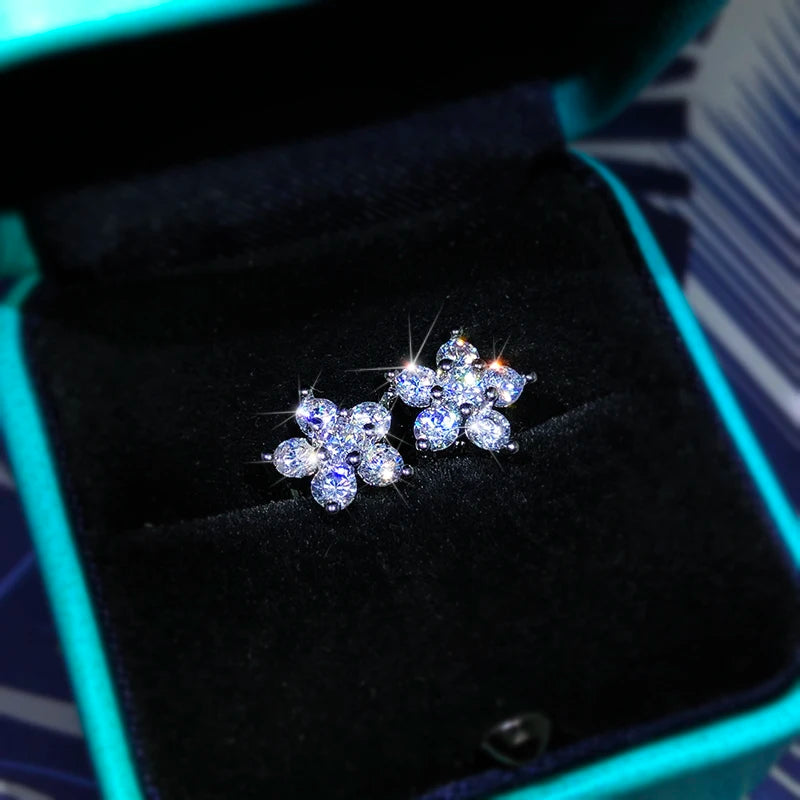 925 Sterling Silver Stud Earrings Fashion Full Diamond Plum Blossom Earrings Personality Earrings Zirconium Diamond Jewelry