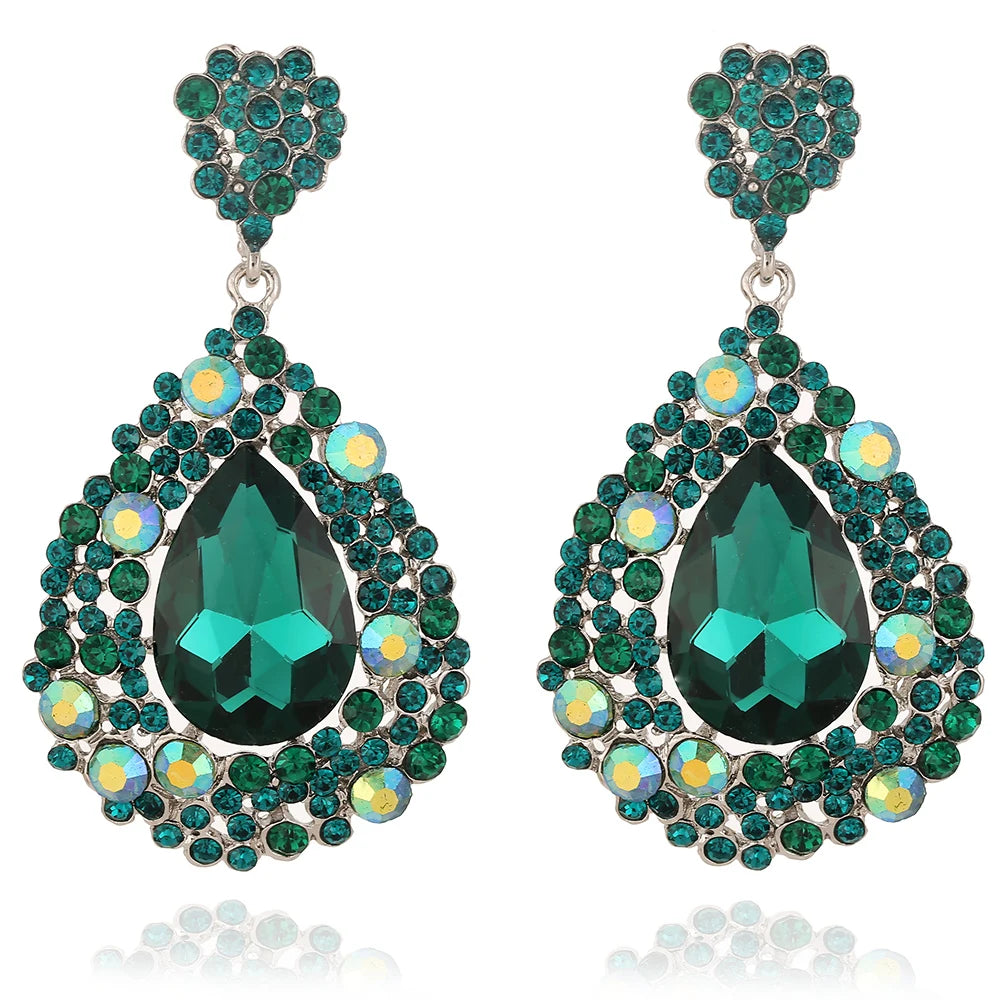 Jewelry Fashion Crystal Big Water Drop Earrings for Women Prom Party Dress Accessory Statement Wedding Earrings